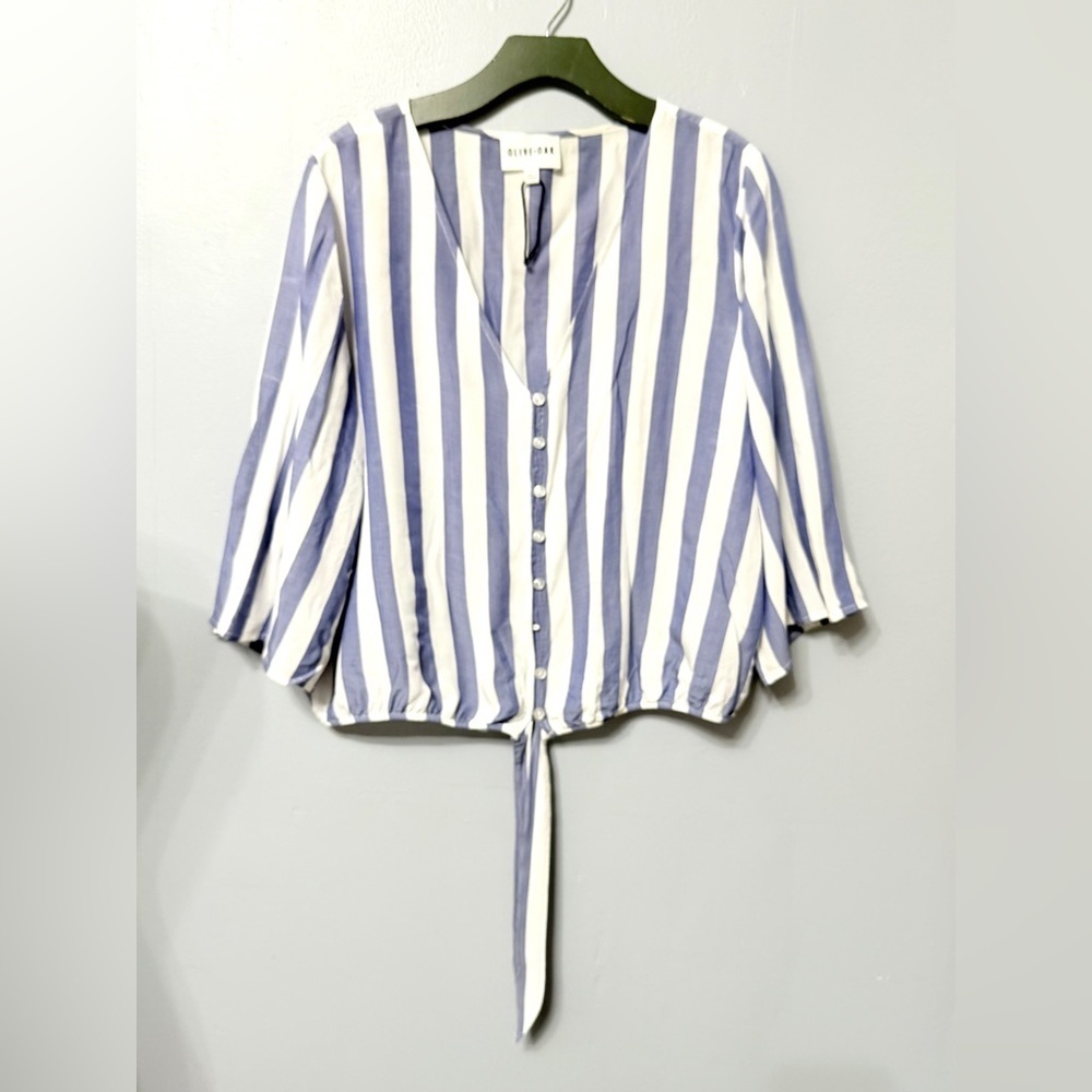 #12)  Olive & Oak Blue and White Striped Blouse